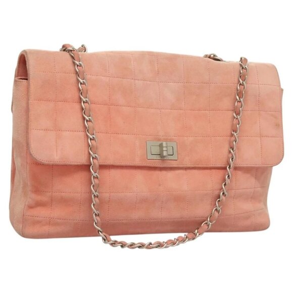 CHANEL Choco Bar Chain Shoulder Bag Suede Pink CC Auth 130967 - Picture 1 of 16